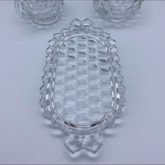 Vintage Fostoria American Clear 3 Piece Cream & Sugar Set - Picture 8 of 12